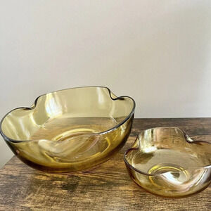 Vintage| Anchor Hocking "Accent Modern" Chip and Dip Set in Honey Gold Amber MCM